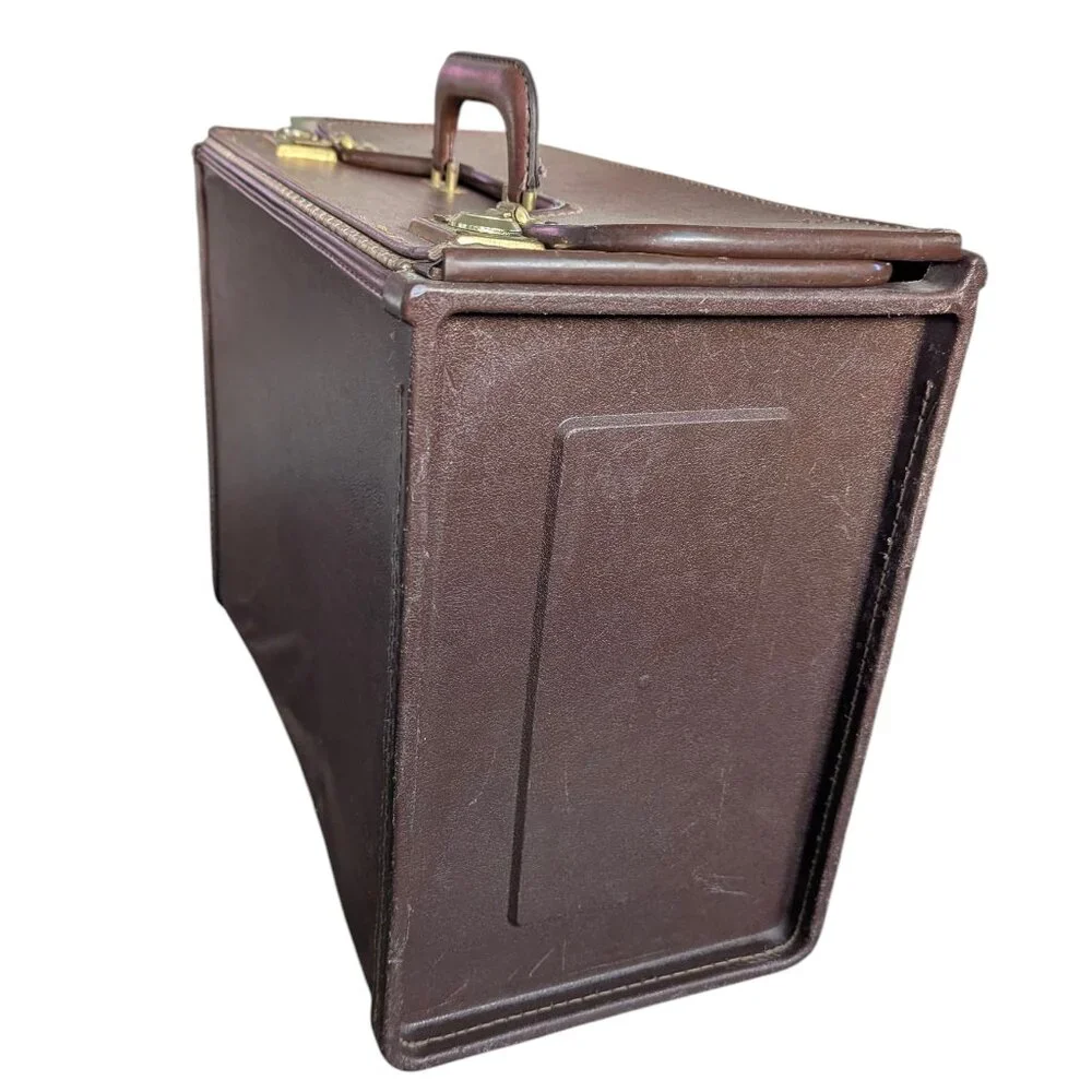 Vintage Faux Leather Banker's Box - Double Hinged Briefcase